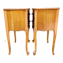 Load image into Gallery viewer, Vintage Crotch Walnut French Provincial 2 Drawer Nightstands - a Pair