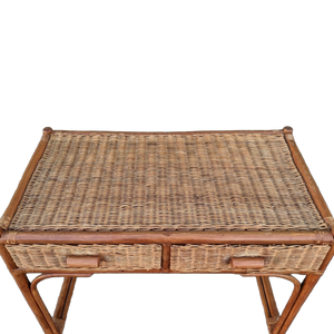 Vintage Boho Chic Coastal Woven Wicker and Bamboo Writing Desk
