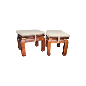 vintage chinoiserie ottomon stools with substantial ming legs by Bernhardt - a pair - at EclecticCollective.com - Thumbnail