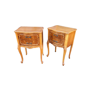 Vintage Crotch Walnut French Provincial 2 Drawer Nightstands - a Pair