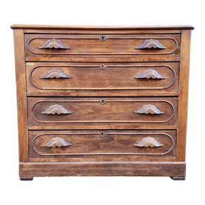 Antique Victorian Dresser With Carved Wood Leaf Motif Handles