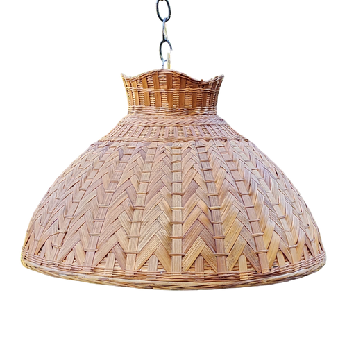Vintage Wicker Boho Chic Coastal Basket Hanging Swag Pendant Light - Main Product Photo - EclecticCollective.com