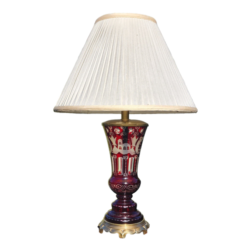 Vintage frederick cooper cranberry cut to clear glass table lamp at EclecticCollective.com - Main Product Photo