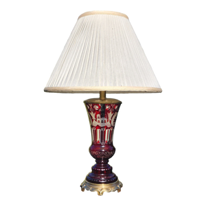Vintage frederick cooper cranberry cut to clear glass table lamp at EclecticCollective.com - Main Product Photo