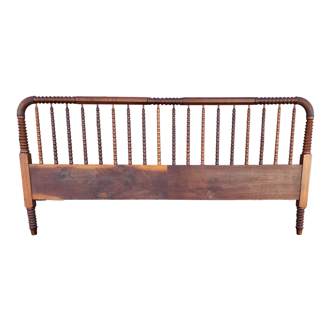 Antique King-Sized Turned Wood Spindle Jenny Lind Style Spool Headboard