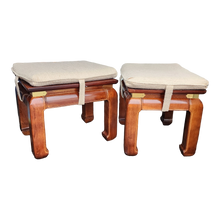 Load image into Gallery viewer, vintage chinoiserie ottomon stools with substantial ming legs by Bernhardt - a pair at EclecticCollective.com - Main Product Photo