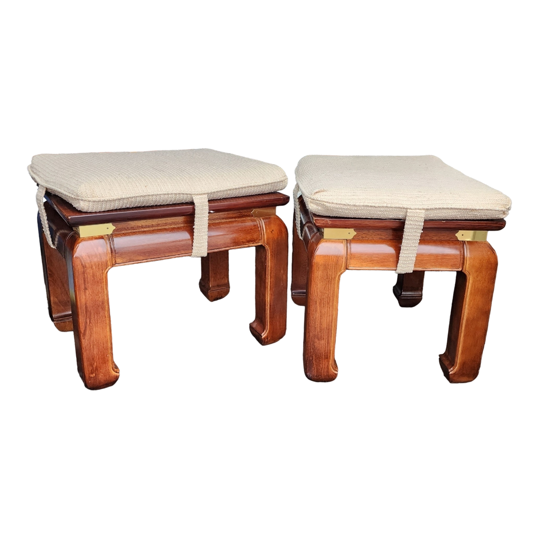 vintage chinoiserie ottomon stools with substantial ming legs by Bernhardt - a pair at EclecticCollective.com - Main Product Photo
