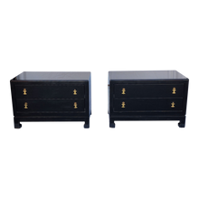 Load image into Gallery viewer, Vintage Black Lacquer Low Chinoiserie Chests - A Pair - Main Product Photo - EclecticCollective.com