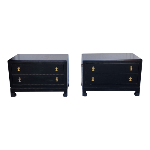 Vintage Black Lacquer Low Chinoiserie Chests - A Pair - Main Product Photo - EclecticCollective.com