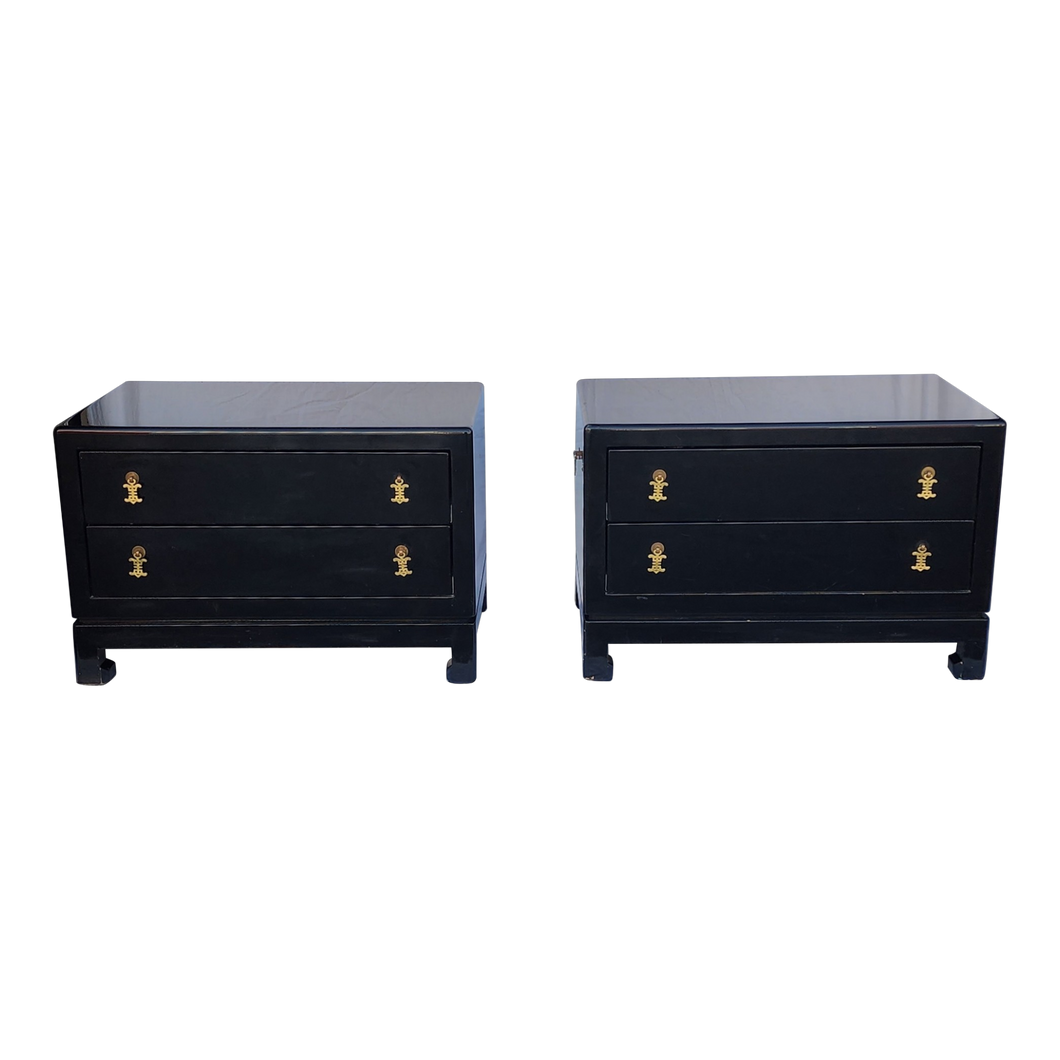 Vintage Black Lacquer Low Chinoiserie Chests - A Pair - Main Product Photo - EclecticCollective.com