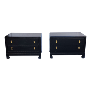 Vintage Black Lacquer Low Chinoiserie Chests - A Pair - Main Product Photo Thumbnail - EclecticCollective.com