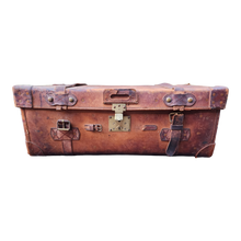 Load image into Gallery viewer, Antique Leather Steamer Travelers Trunk or Foot Locker