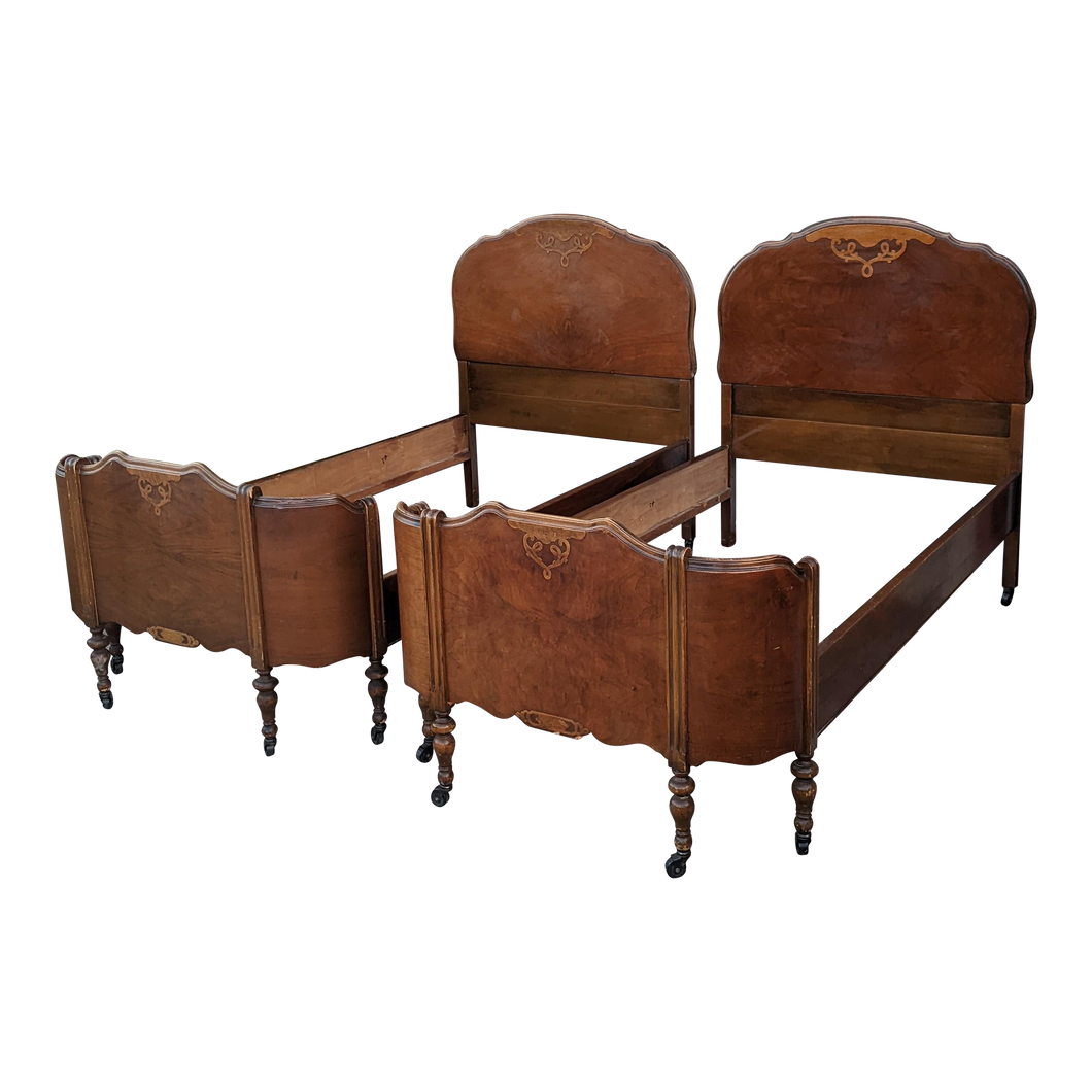 Vintage Walnut
  French Curved Footboard Twin Beds - a Pair
