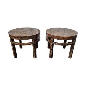 Vintage Henredon Cylindrical Modern Faux Burl Side Tables - a Pair