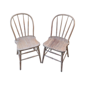 Vintage Whitewash Country Cottage Windsor Chairs - a Pair