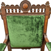 Load image into Gallery viewer, Late 19th Century Antique Victorian Eastlake Armchair Upholstered in Emerald Green Velvet