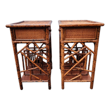 Load image into Gallery viewer, Vintage Burnt Tiger Bamboo Side Tables - a Pair