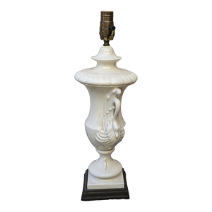 Vintage White Ceramic Swan Handled Urn Lamp