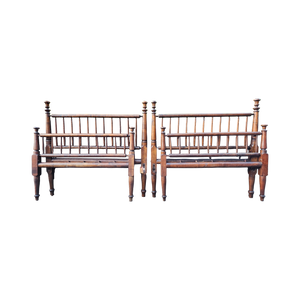 SOLD - Antique Arts And Crafts Tulip Finial Spindle 3/4 Three Quarter Rope Bed Headboards & Footboards - A Pair