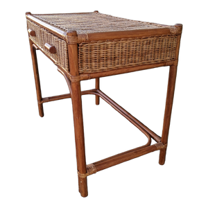 Vintage Boho Chic Coastal Woven Wicker and Bamboo Writing Desk