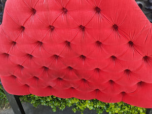 Vintage Upholstered Red Velvet With Black Frame Twin Sized Headboard