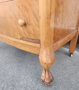 Antique Birdseye Maple Tallboy Clawfoot Bow Front French Dresser