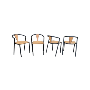 1990s Vintage Memphis Modern Soho Contract Group Postmodern Dining Chairs in Black and Orange - Set of 4