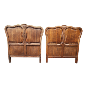 Antique Quartersawn Tiger Oak Victorian Louis XIV Style French Twin Sized Headboards and Footboards - a Pair