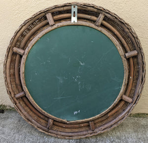 COMING SOON - Late 20th Century Coastal Boho Chic Weathered Wicker Round Wall Mirror