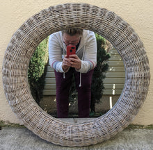 Load image into Gallery viewer, COMING SOON - Late 20th Century Coastal Boho Chic Weathered Wicker Round Wall Mirror