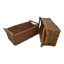 Load image into Gallery viewer, Late 20th Century Coastal Boho Chic Woven Rattan Bamboo Handled Storage Baskets - a Pair