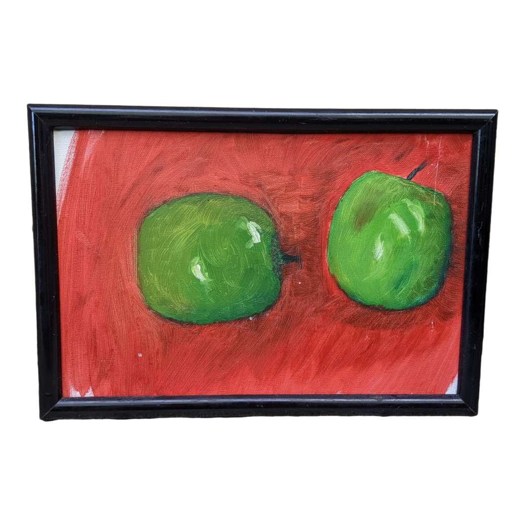 COMING SOON - Late 20th Century Green Apples on Red Background Painting
