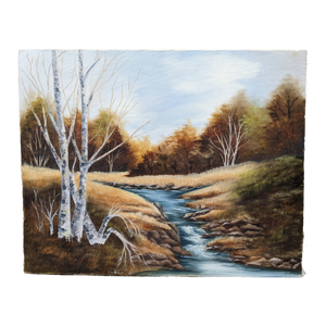 COMING SOON - Late 20th Century Painting of a Brook Running Through a Meadow Between Aspen Trees