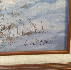 COMING SOON - Late 20th Century "Riverside Cabin in the Foothills in the Winter" Original Painting by G. Clapper, Framed
