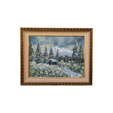 Load image into Gallery viewer, SOLD - Late 20th Century Winter Mountain Landscape with Cabin Painting, Framed