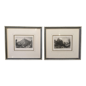 SOLD - Mid-19th Century Etchings of German Castle Ruins - a Pair