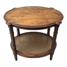 Load image into Gallery viewer, Vintage Parquet Burlwood Top Side Table With Faux Bamboo Legs