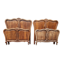 Load image into Gallery viewer, Antique Quartersawn Tiger Oak Victorian Louis XIV Style French Twin Sized Headboards and Footboards - a Pair