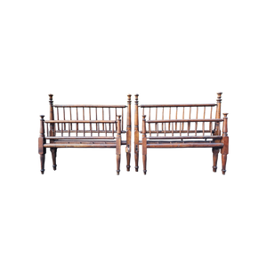 Antique Arts and Crafts Tulip Finial Spindle 3/4 Three Quarter Rope Bed Headboards & Footboards - a Pair