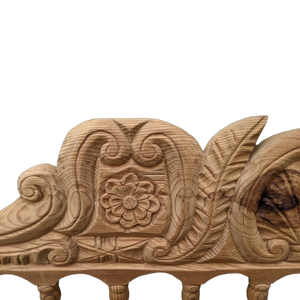 Vintage Hand Carved Indonesian Spindle Headboard in Natural Unfinished Wood