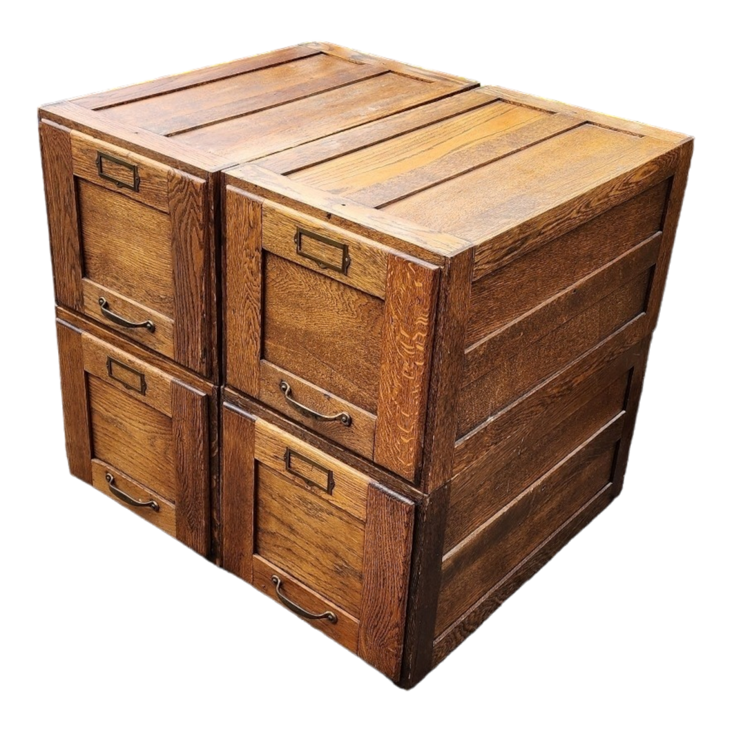 Antique Oak Modular File Cabinet Drawers - Set of 4