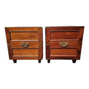 Vintage Anglo Indian Campaign Chest Nightstand End Tables - a Pair