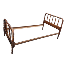 Load image into Gallery viewer, Vintage Dark Brown Jenny Lind Twin Bed With Metal Rails