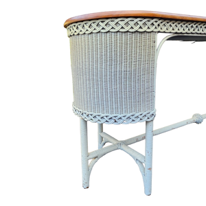Antique Mission White Wicker With Wood Top Heywood Wakefield Davenport Console or Sofa Table