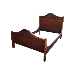 SOLD - Antique Victorian Era Empire Full-Sized Bed in Cherry Wood with Burled Walnut Accents