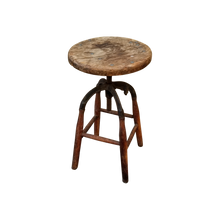 Load image into Gallery viewer, Primitive Antique Vintage Industrial Wood and Cast Iron Stool