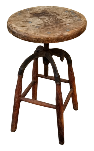 Primitive Antique Vintage Industrial Wood and Cast Iron Stool