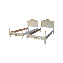 Load image into Gallery viewer, Vintage Gold Accented Cream French Provincial Twin Bed Frames - a Pair