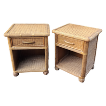 Load image into Gallery viewer, Vintage Coastal Boho Chic Woven Wicker Nightstands - a Pair