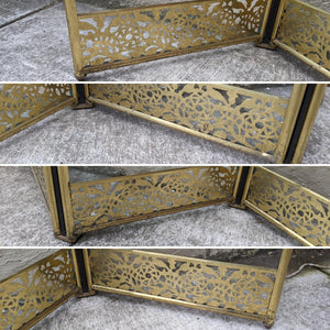 Vintage Neoclassical Brass Plated and Glass Quad Fold Fireplace Screen